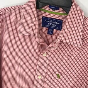 Abercrombie & Fitch Button Down Shirt Mens XL Red Gingham Muscle Fit Cotton